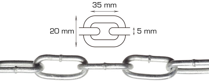 Galvaniseret kæde langleddet Ø5 mm x 2 meter